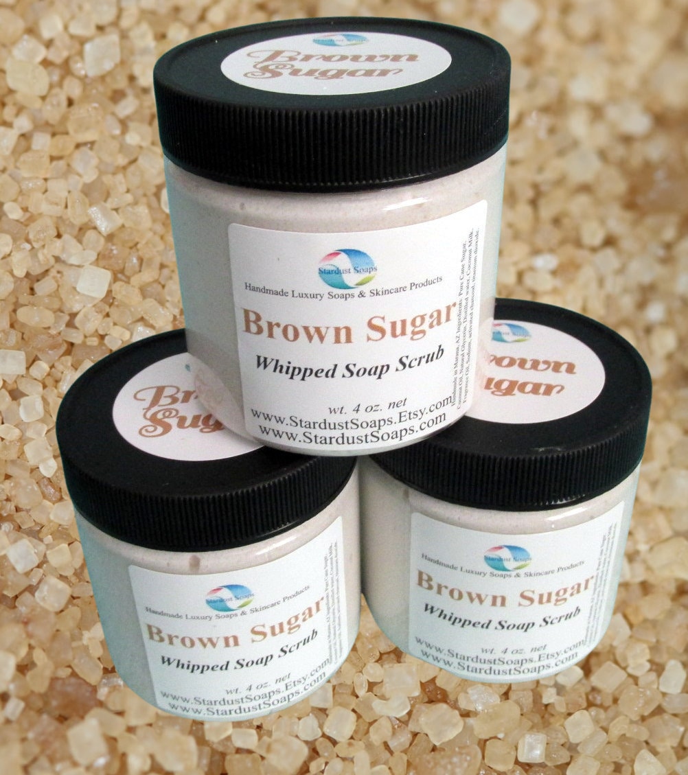 Brown Sugar Whipped Sugar Soap Scrub | Handmade Exfoliating Body Scrub | Moisturizing Skin Polish for Soft Smooth Skin | Bath & Body Care