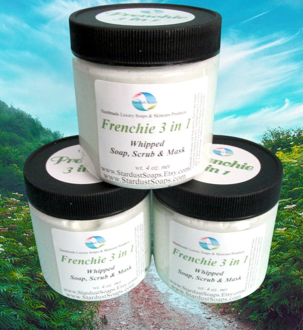 Frenchie 3-in-1 Whipped Soap Scrub and Face Mask | Exfoliating Cleanser for Face and Body | Moisturizing Sugar Scrub for Sensitive Skin