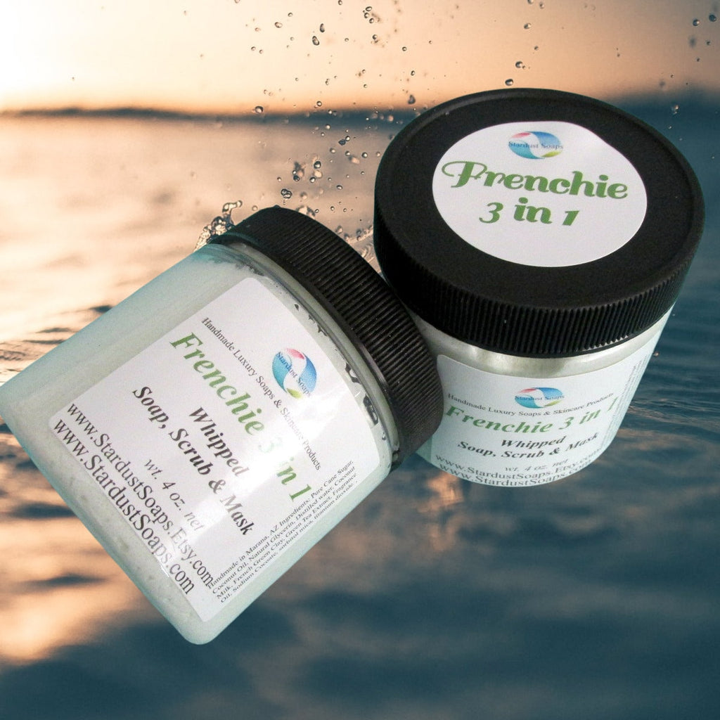 Frenchie 3-in-1 Whipped Soap Scrub and Face Mask | Exfoliating Cleanser for Face and Body | Moisturizing Sugar Scrub for Sensitive Skin