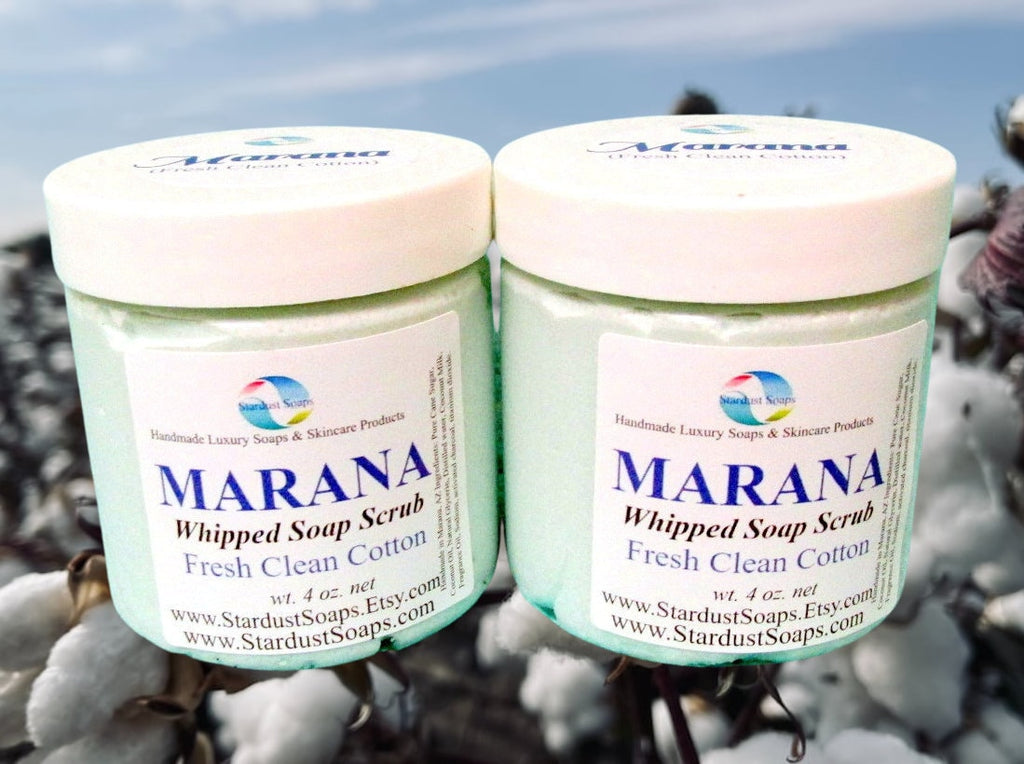 Clean Cotton Whipped Sugar Soap Scrub | Marana Handmade Exfoliating Body Scrub | Moisturizing Sugar Polish for Soft Skin