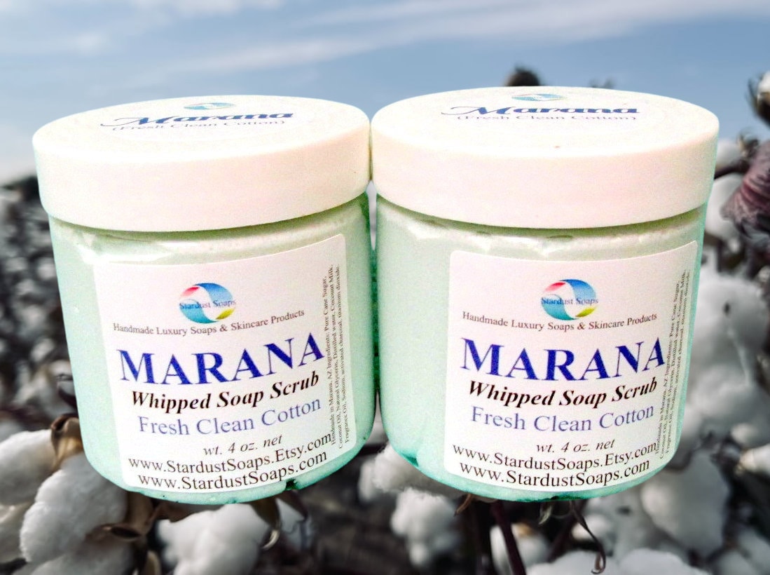 Clean Cotton Whipped Sugar Soap Scrub | Marana Handmade Exfoliating Body Scrub | Moisturizing Sugar Polish for Soft Skin
