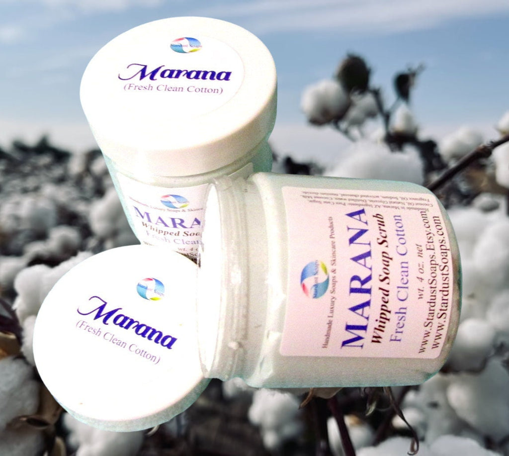 Clean Cotton Whipped Sugar Soap Scrub | Marana Handmade Exfoliating Body Scrub | Moisturizing Sugar Polish for Soft Skin