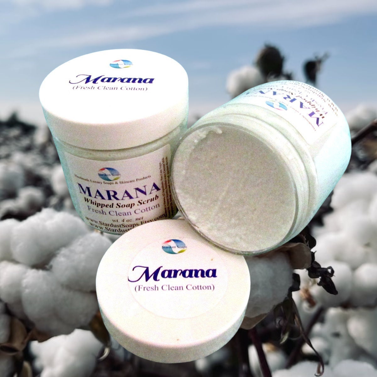Clean Cotton Whipped Sugar Soap Scrub | Marana Handmade Exfoliating Body Scrub | Moisturizing Sugar Polish for Soft Skin