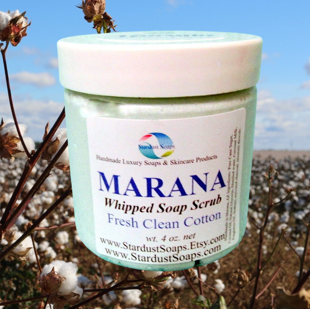 Clean Cotton Whipped Sugar Soap Scrub | Marana Handmade Exfoliating Body Scrub | Moisturizing Sugar Polish for Soft Skin