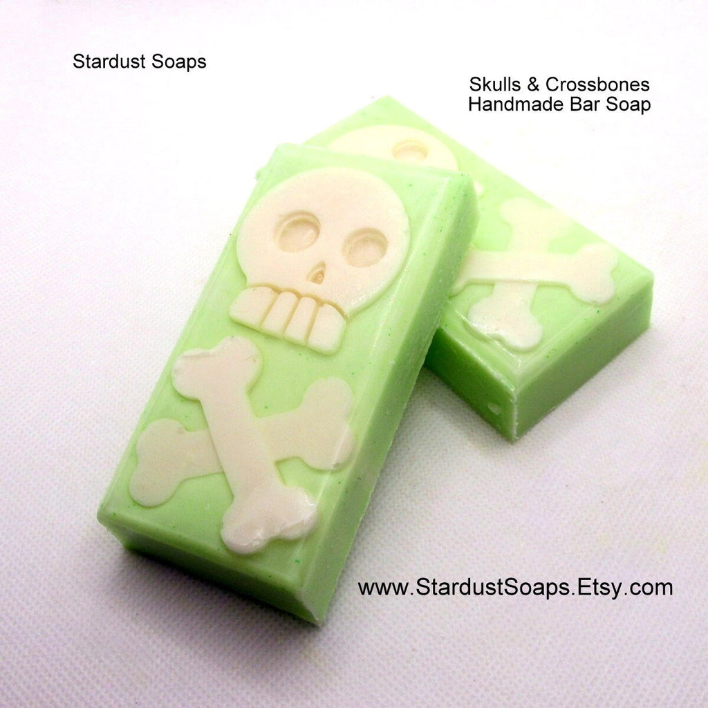Skulls and Crossbones Handmade Soap Bar | Margarita Lime Scent | Gothic Novelty Soap | Natural Artisan Bath & Body Gift | 4 oz