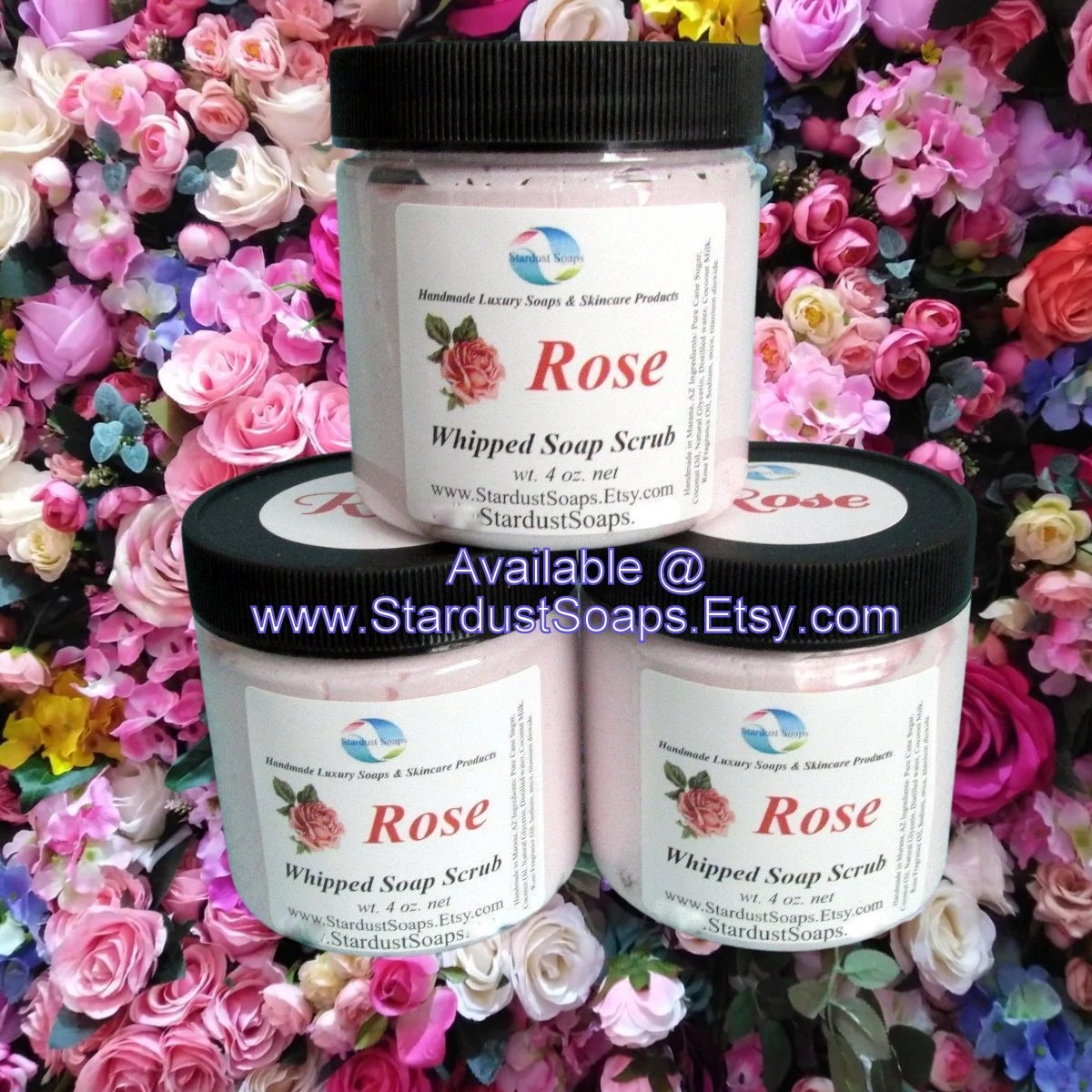 Rose Whipped Sugar Scrub Soap – Handmade Exfoliating Body Polish | Moisturizing Whipped Soap Scrub for Soft, Smooth, Glowing Skin