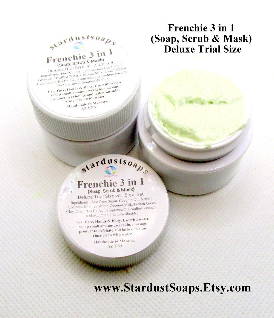 Frenchie 3-in-1 Facial Cleanser Sugar Scrub & Clay Mask | Travel Size Exfoliating Face Care | Multi-Use Skincare Trial Size