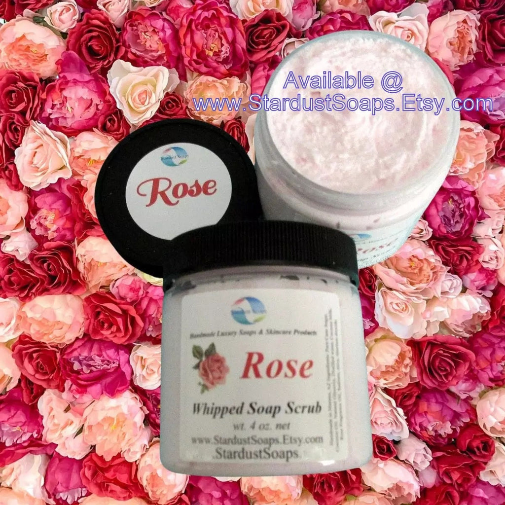Rose Whipped Sugar Scrub Soap – Handmade Exfoliating Body Polish | Moisturizing Whipped Soap Scrub for Soft, Smooth, Glowing Skin