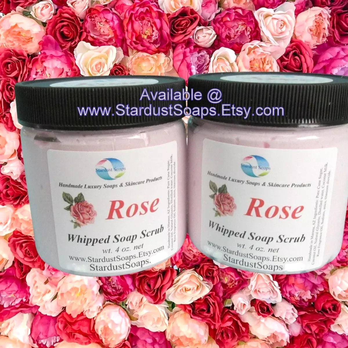 Rose Whipped Sugar Scrub Soap – Handmade Exfoliating Body Polish | Moisturizing Whipped Soap Scrub for Soft, Smooth, Glowing Skin