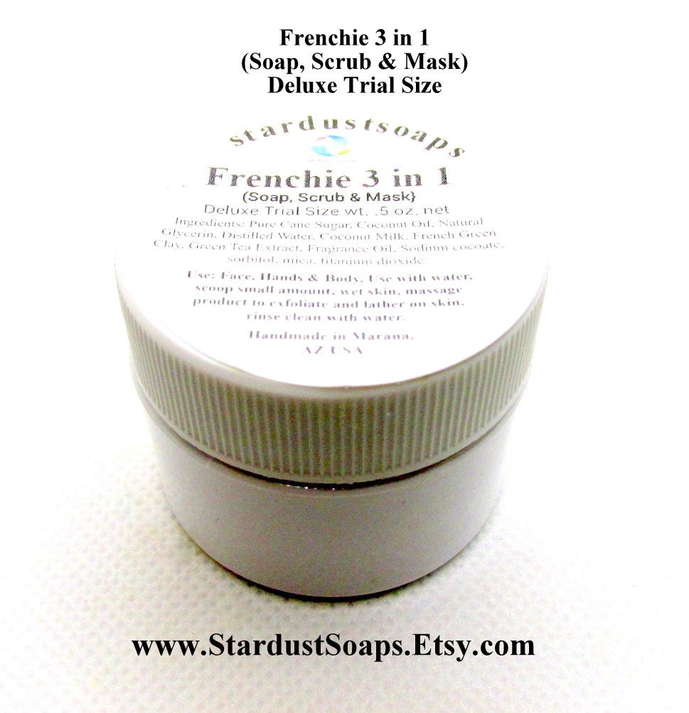 Frenchie 3-in-1 Facial Cleanser Sugar Scrub & Clay Mask | Travel Size Exfoliating Face Care | Multi-Use Skincare Trial Size