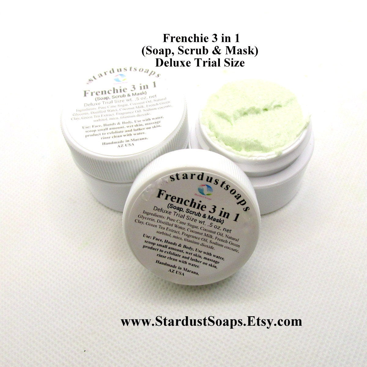 Frenchie 3-in-1 Facial Cleanser Sugar Scrub & Clay Mask | Travel Size Exfoliating Face Care | Multi-Use Skincare Trial Size