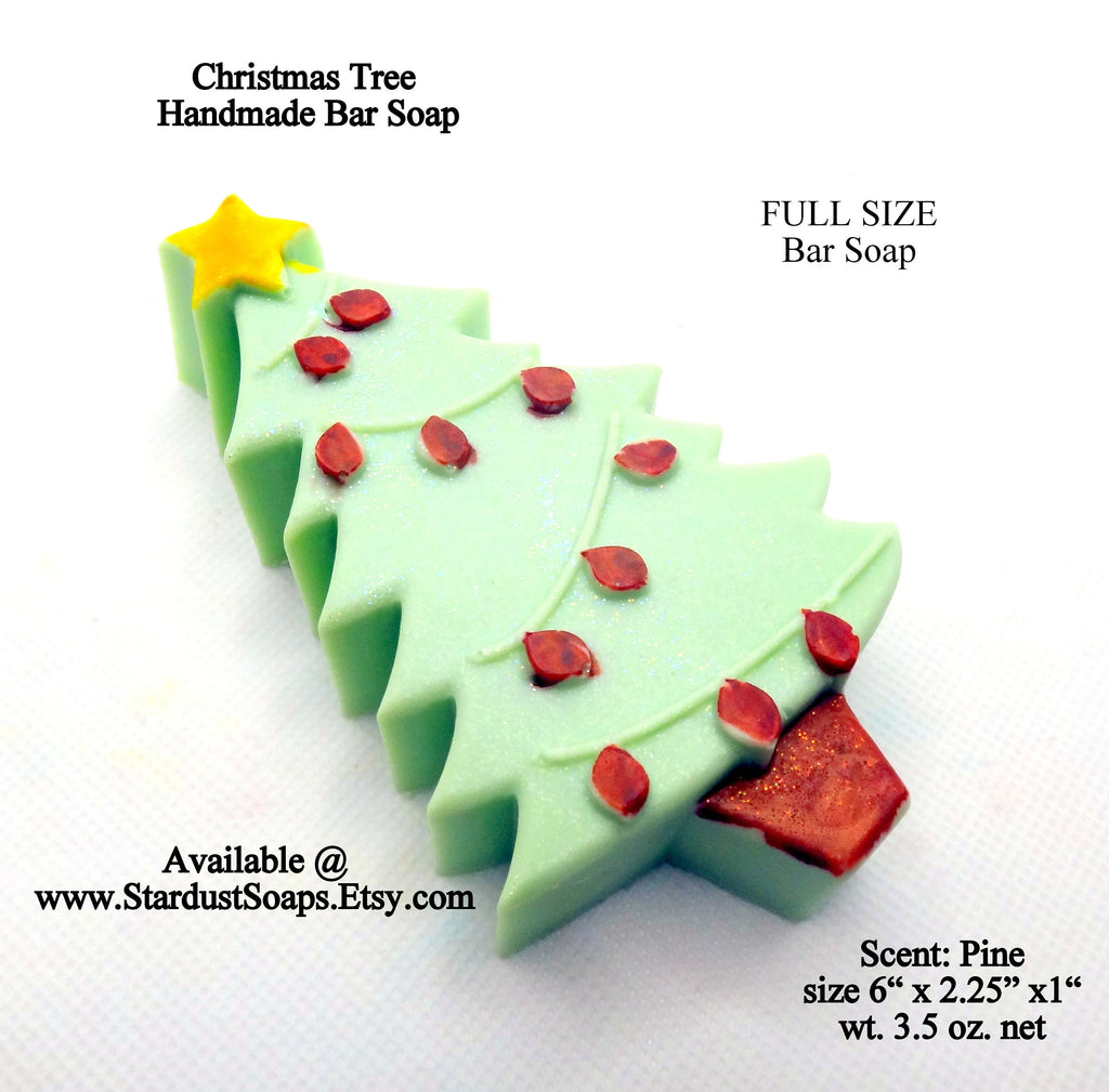 Handmade Christmas Tree Soap Bar | Pine Scented Holiday Soap | Natural Winter Bath and Body Gift | Full Size Artisan Soap