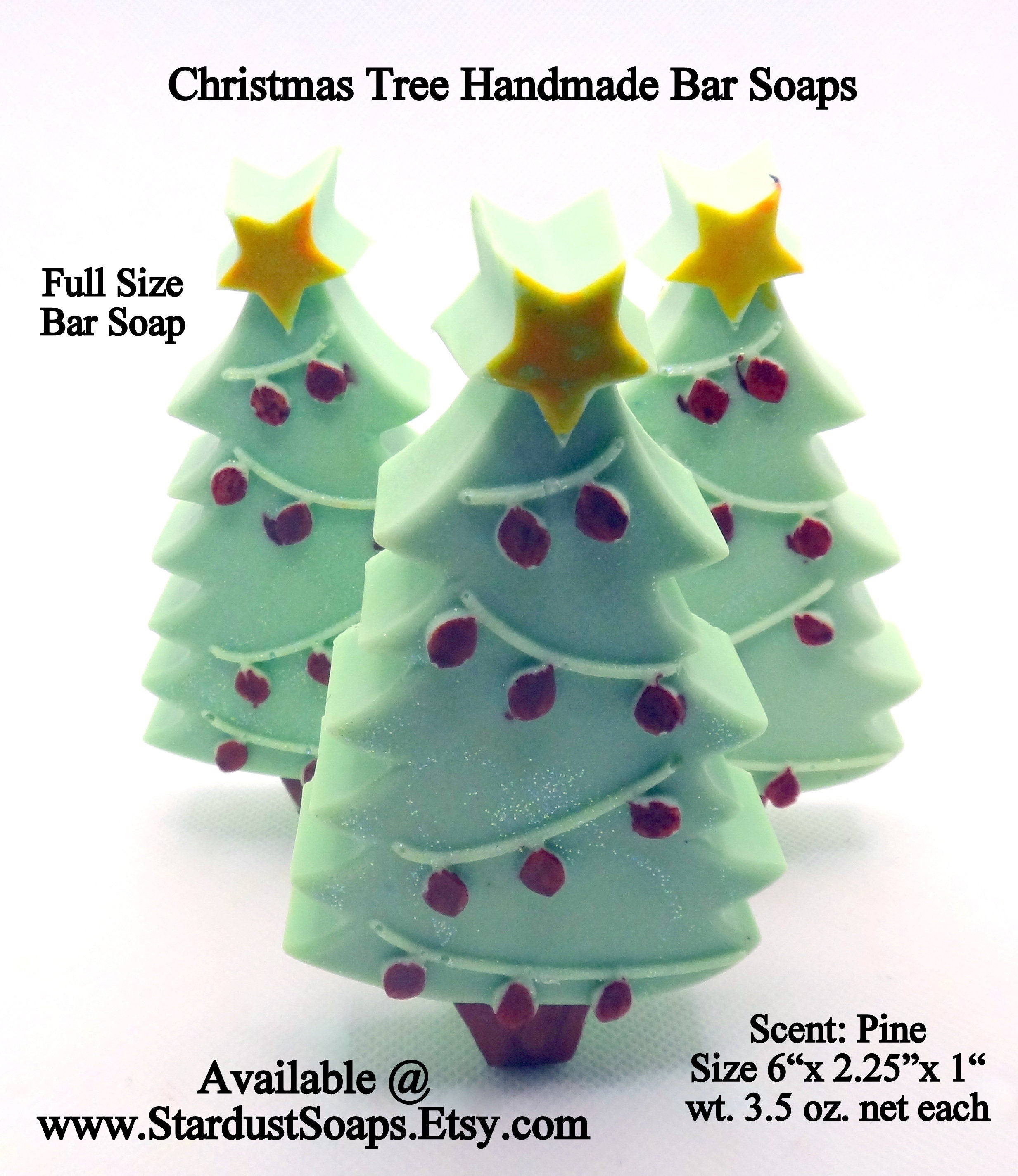 Handmade Christmas Tree Soap Bar | Pine Scented Holiday Soap | Natural Winter Bath and Body Gift | Full Size Artisan Soap