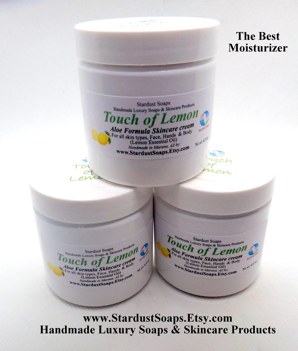 Touch of Lemon Moisturizer | Shea Butter & Aloe Vera Hydrating Face, Hand and Body Cream | Handmade Moisturizer for Dry Skin | 4 oz