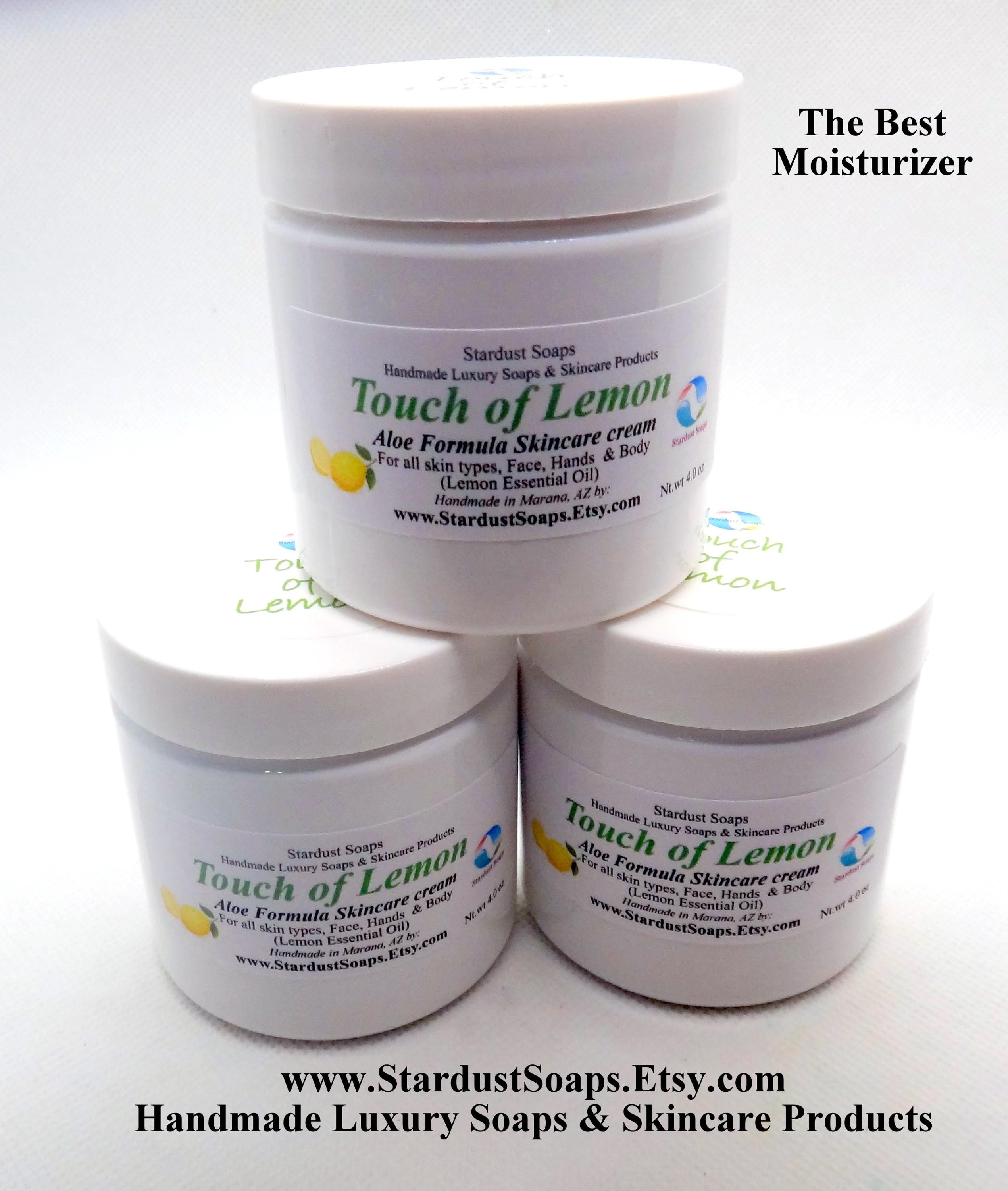 Touch of Lemon Moisturizer | Shea Butter & Aloe Vera Hydrating Face, Hand and Body Cream | Handmade Moisturizer for Dry Skin | 4 oz