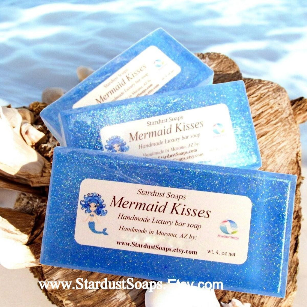 Mermaid Kisses Handmade Soap Bar | Sparkling Moisturizing Bath and Body Soap | Hydrating Artisan Skincare Bar | Luxury Gift Soap