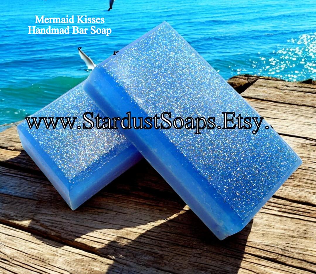 Mermaid Kisses Handmade Soap Bar | Sparkling Moisturizing Bath and Body Soap | Hydrating Artisan Skincare Bar | Luxury Gift Soap