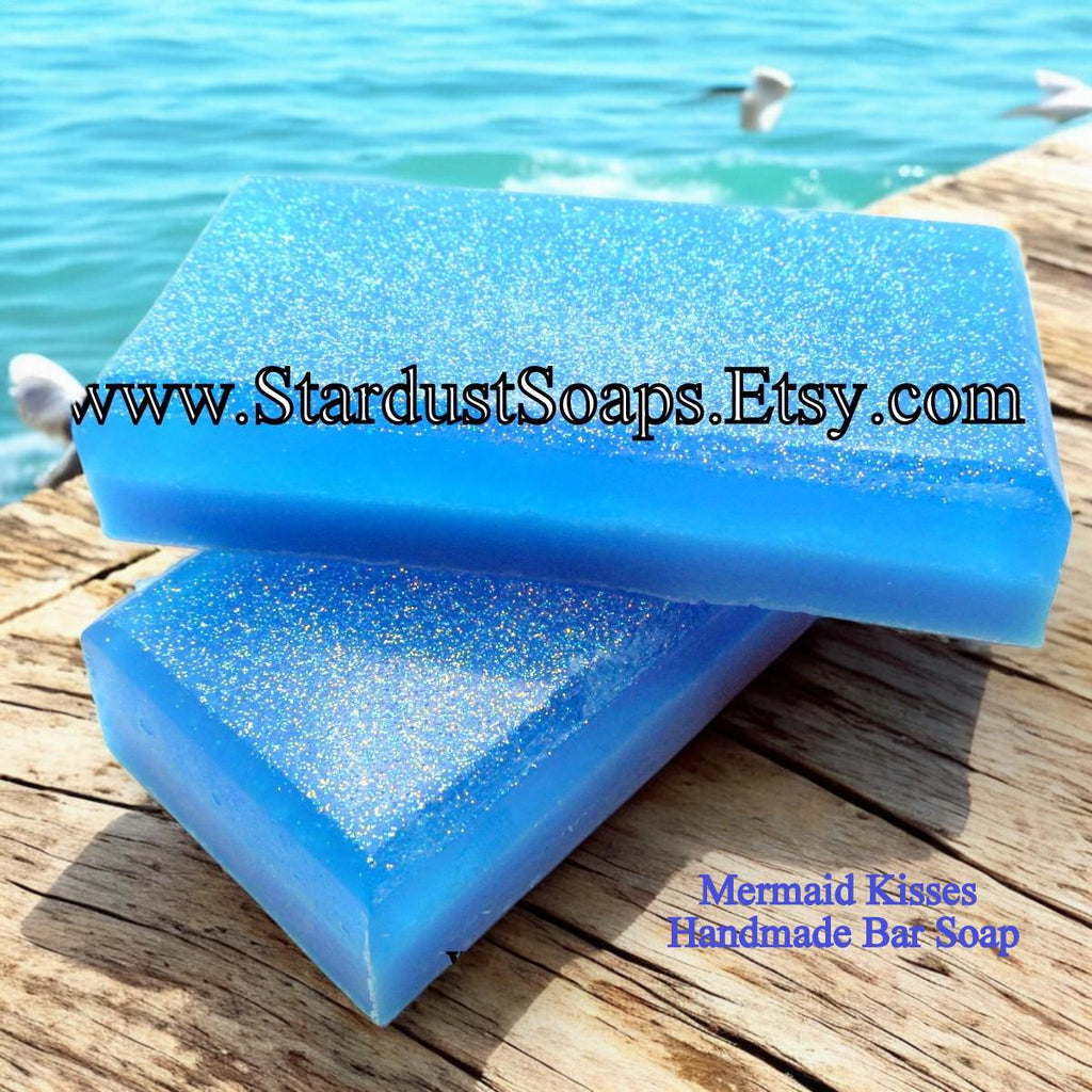 Mermaid Kisses Handmade Soap Bar | Sparkling Moisturizing Bath and Body Soap | Hydrating Artisan Skincare Bar | Luxury Gift Soap
