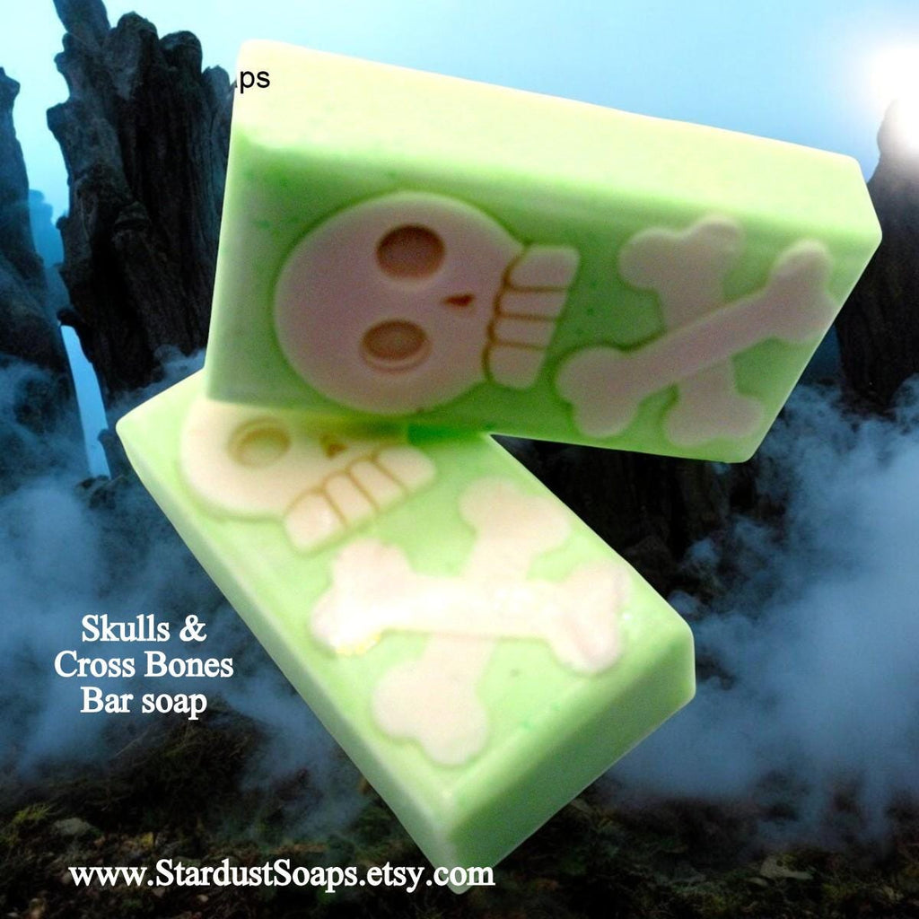 Skulls and Crossbones Handmade Soap Bar | Margarita Lime Scent | Gothic Novelty Soap | Natural Artisan Bath & Body Gift | 4 oz