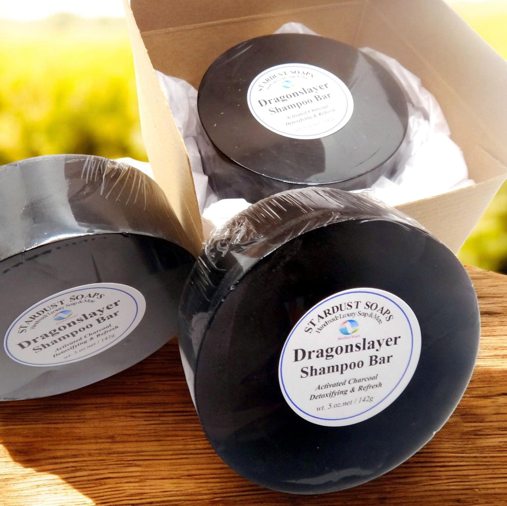 Dragonslayer Activated Charcoal Shampoo Bar | Clarifying Natural Shampoo for Scalp Care | Handmade Solid Hair Care Bar | 5 oz