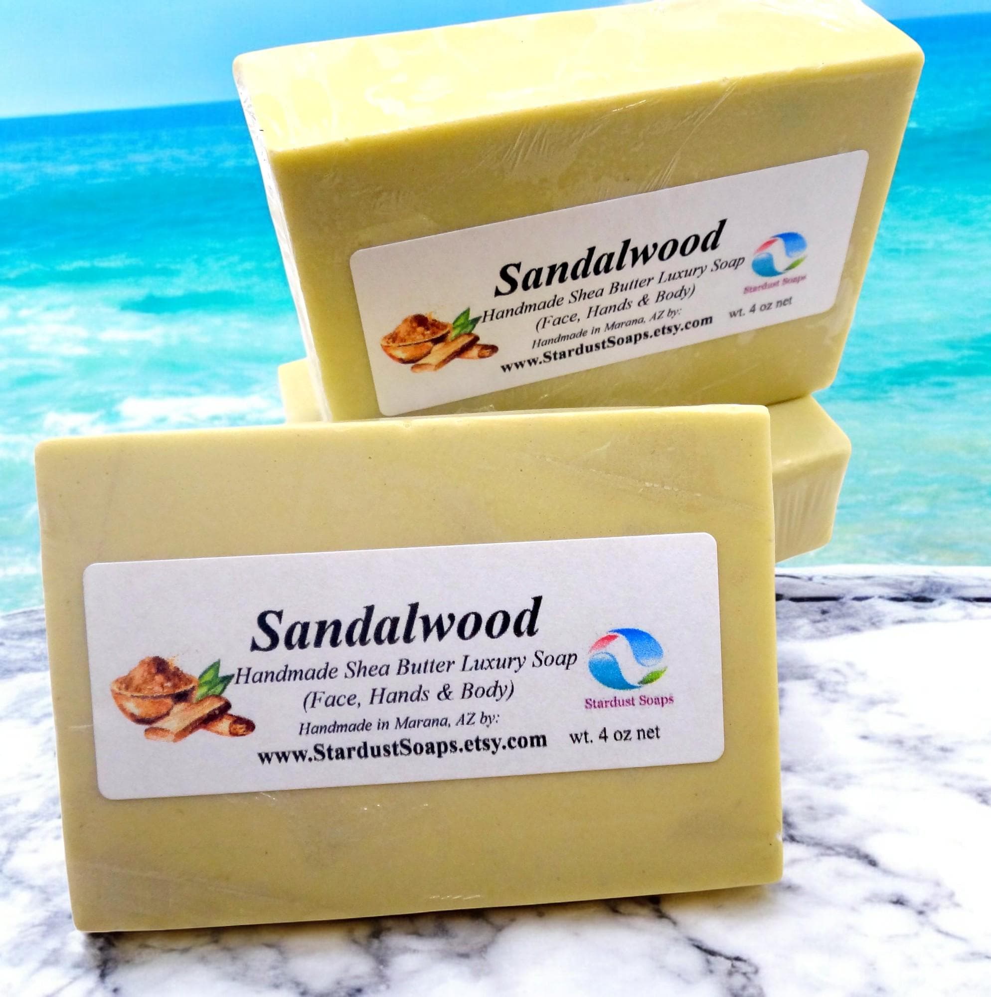 Sandalwood Shea Butter Soap Bar | Handmade Luxury Moisturizing Soap | Natural Artisan Body & Face Soap | Invigorating Skin Care Bar