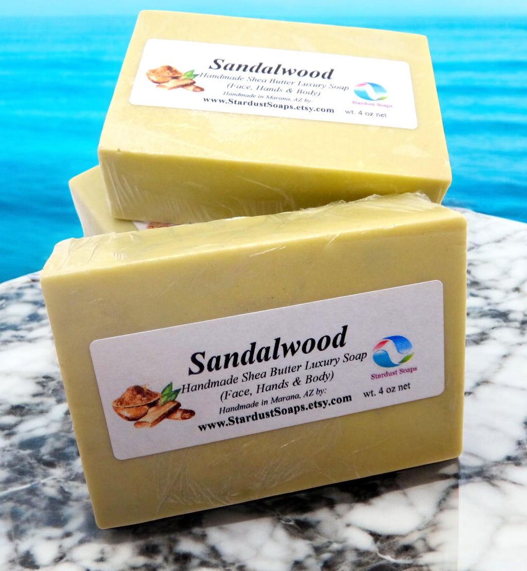 Sandalwood Shea Butter Soap Bar | Handmade Luxury Moisturizing Soap | Natural Artisan Body & Face Soap | Invigorating Skin Care Bar