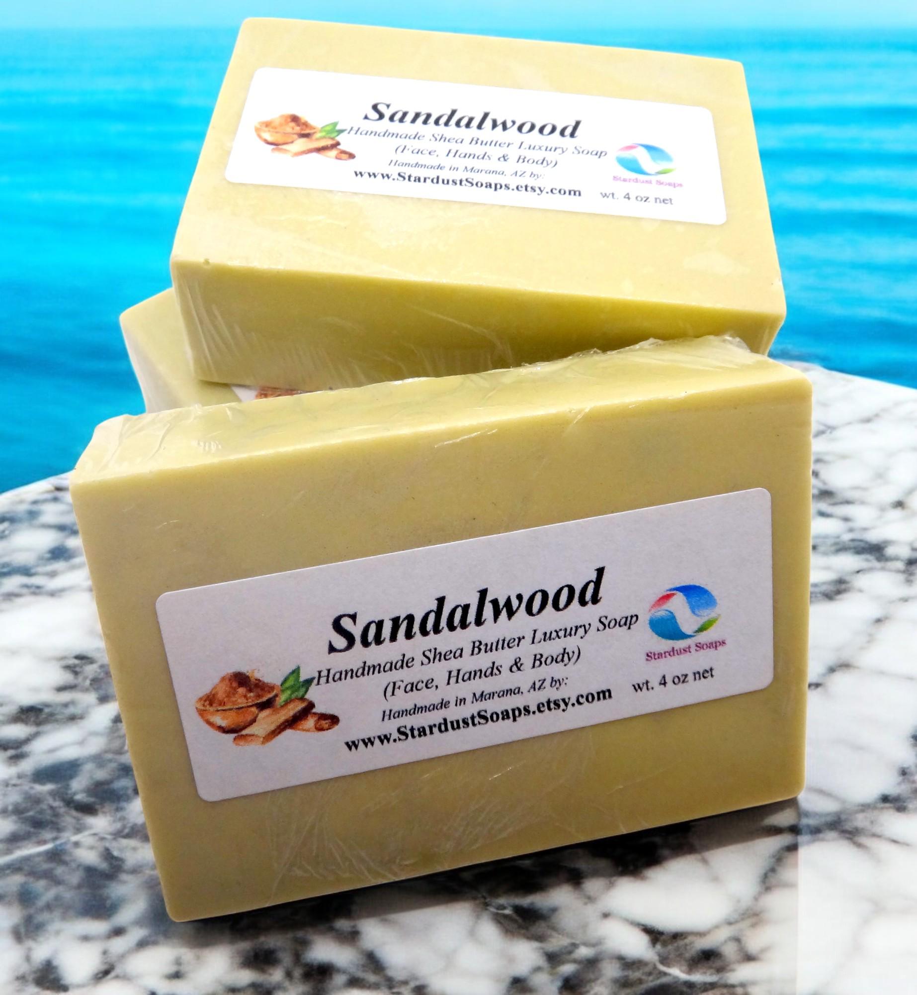 Sandalwood Shea Butter Soap Bar | Handmade Luxury Moisturizing Soap | Natural Artisan Body & Face Soap | Invigorating Skin Care Bar