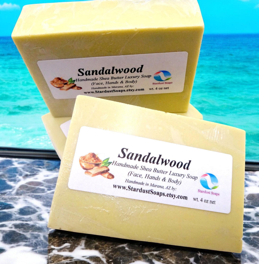 Sandalwood Shea Butter Soap Bar | Handmade Luxury Moisturizing Soap | Natural Artisan Body & Face Soap | Invigorating Skin Care Bar
