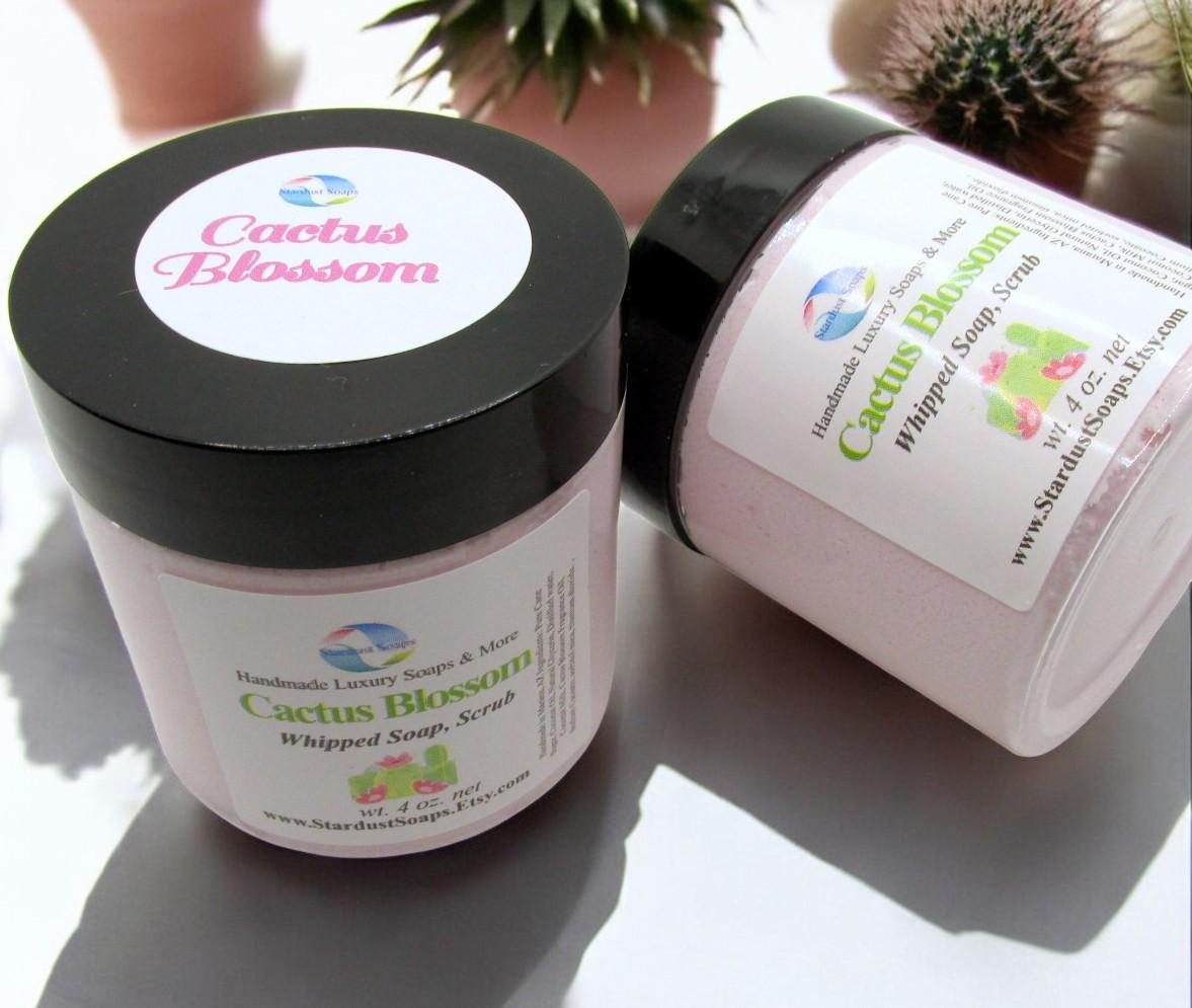 Cactus Blossom Whipped Sugar Scrub Soap | Handmade Exfoliating Body Scrub | Moisturizing Sugar Polish for Soft Radiant Skin