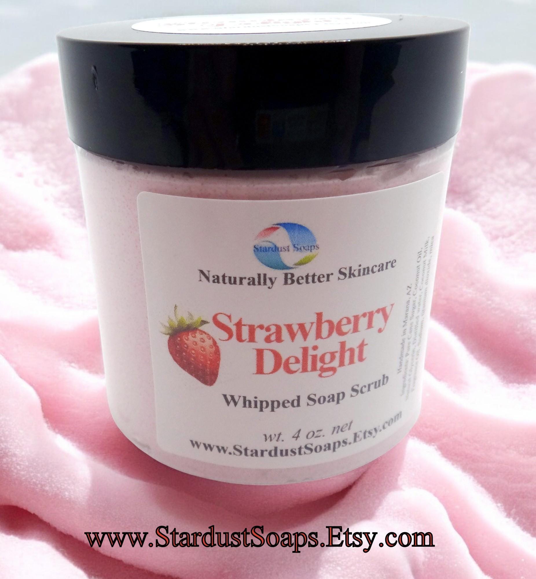 Strawberry Whipped Sugar Soap Scrub | Handmade Exfoliating Body Scrub | Moisturizing Sugar Polish for Soft Smooth Skin