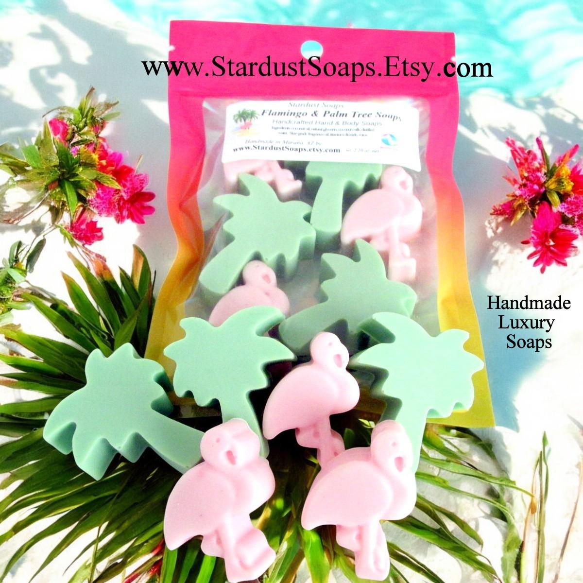 Tropical Paradise Soap Set | Handmade Flamingo & Palm Tree Soap Collection | Moisturizing Luxury Artisan Bath Soap Gift Set