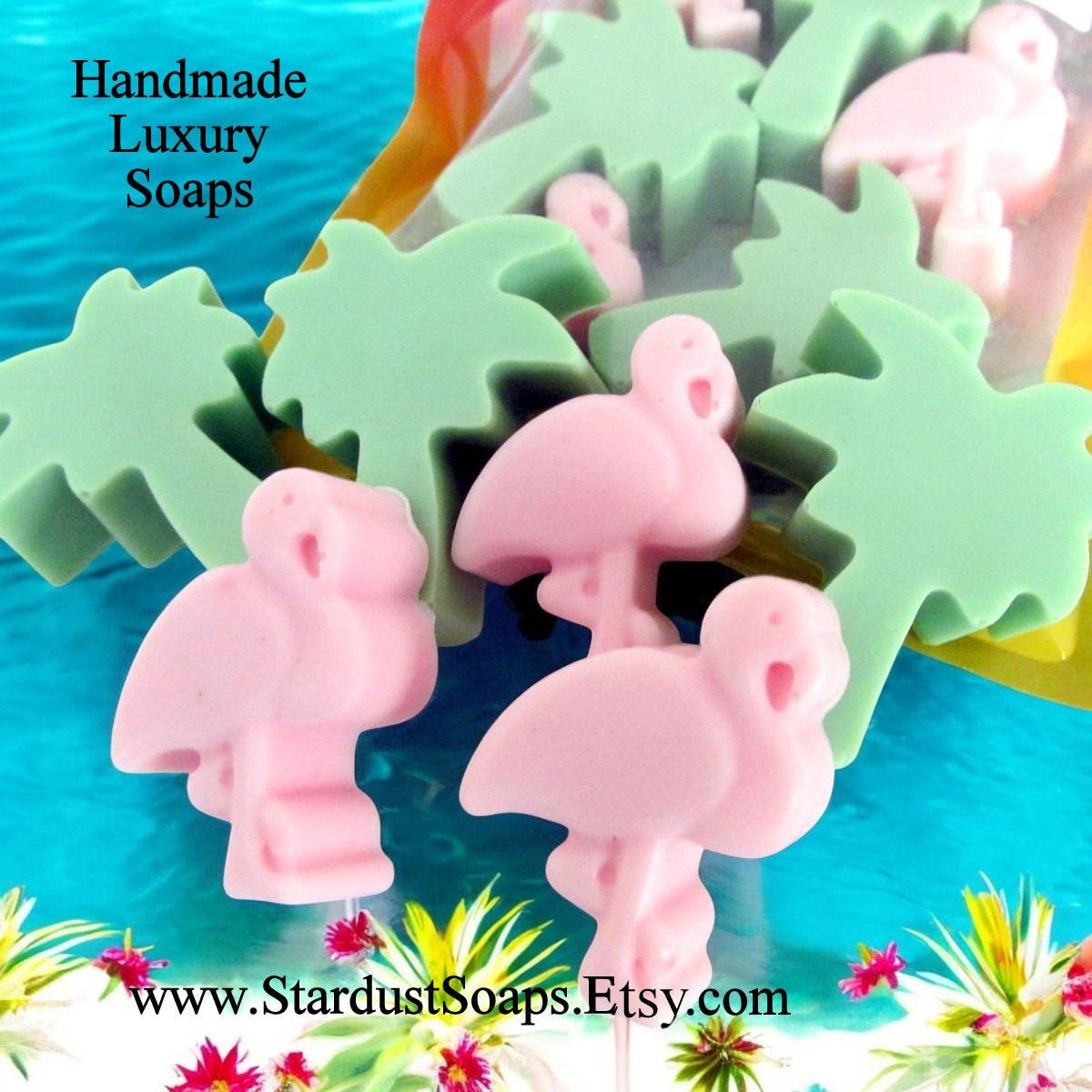 Tropical Paradise Soap Set | Handmade Flamingo & Palm Tree Soap Collection | Moisturizing Luxury Artisan Bath Soap Gift Set