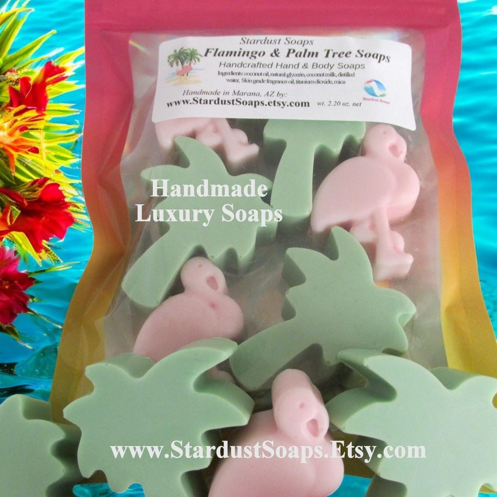 Tropical Paradise Soap Set | Handmade Flamingo & Palm Tree Soap Collection | Moisturizing Luxury Artisan Bath Soap Gift Set
