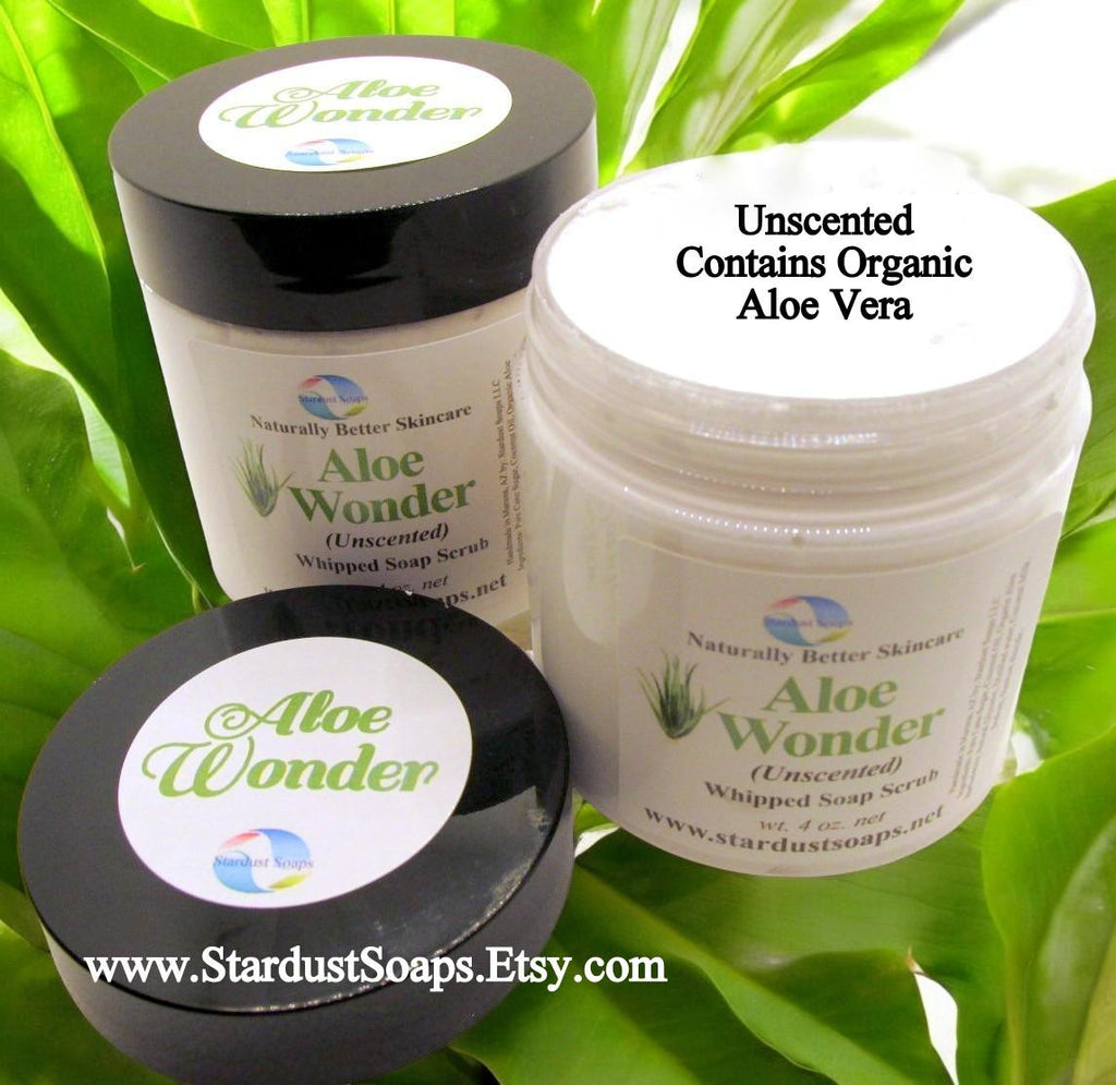 Aloe Wonder Unscented Whipped Sugar Soap Scrub | Handmade Exfoliating Body Scrub | Gentle Moisturizing Sugar Polish for Sensitive Skin