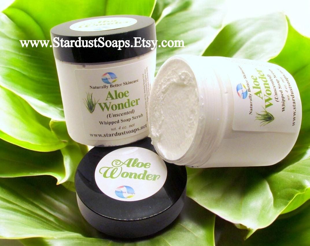Aloe Wonder Unscented Whipped Sugar Soap Scrub | Handmade Exfoliating Body Scrub | Gentle Moisturizing Sugar Polish for Sensitive Skin
