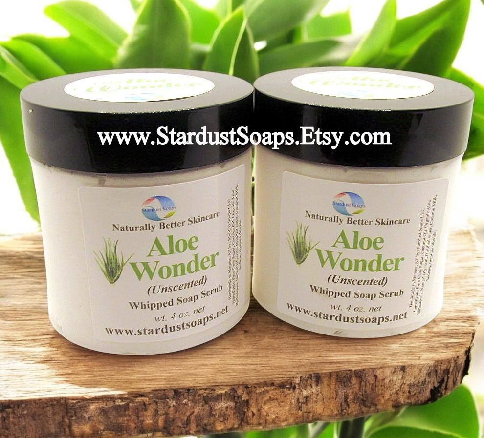Aloe Wonder Unscented Whipped Sugar Soap Scrub | Handmade Exfoliating Body Scrub | Gentle Moisturizing Sugar Polish for Sensitive Skin
