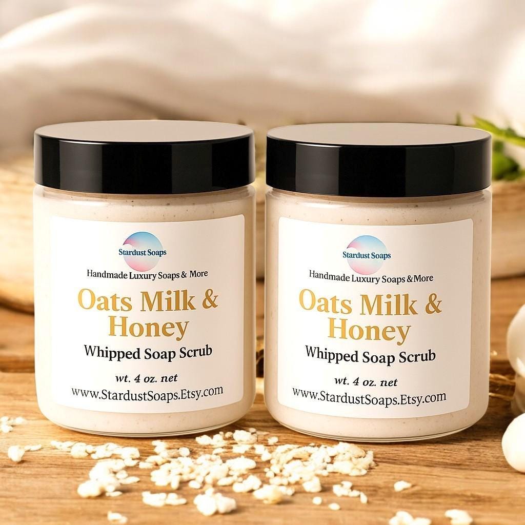 Oats, Milk & Honey Whipped Sugar Scrub Soap | Handmade Exfoliating Body Scrub | Gentle Moisturizing Skincare for Soft Smooth Skin