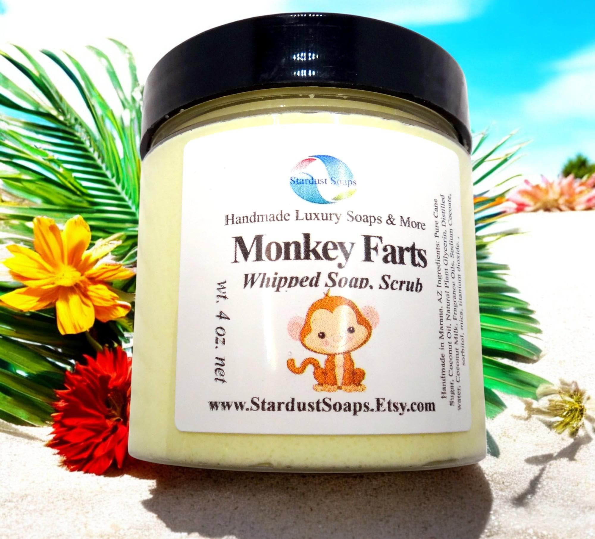 Monkey Farts Whipped Sugar Scrub | Handmade Fruity Exfoliating Body Scrub | Sugar Soap Scrub for Soft Smooth Skin