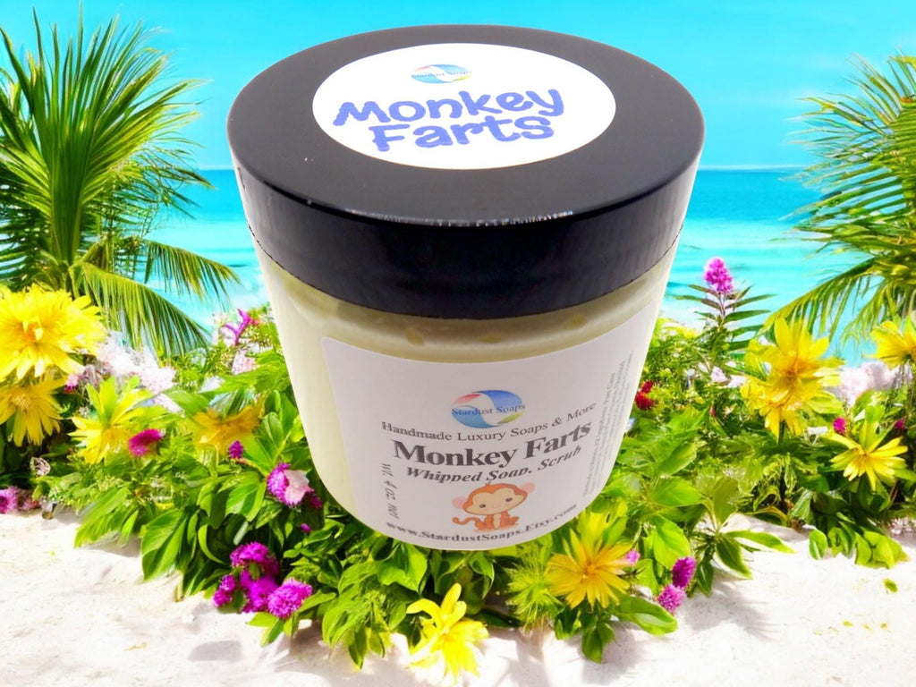 Monkey Farts Whipped Sugar Scrub | Handmade Fruity Exfoliating Body Scrub | Sugar Soap Scrub for Soft Smooth Skin