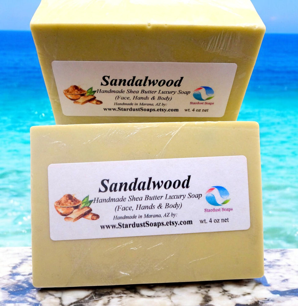 Sandalwood Shea Butter Soap Bar | Handmade Luxury Moisturizing Soap | Natural Artisan Body & Face Soap | Invigorating Skin Care Bar