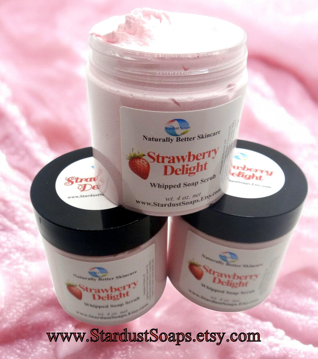 Strawberry Whipped Sugar Soap Scrub | Handmade Exfoliating Body Scrub | Moisturizing Sugar Polish for Soft Smooth Skin