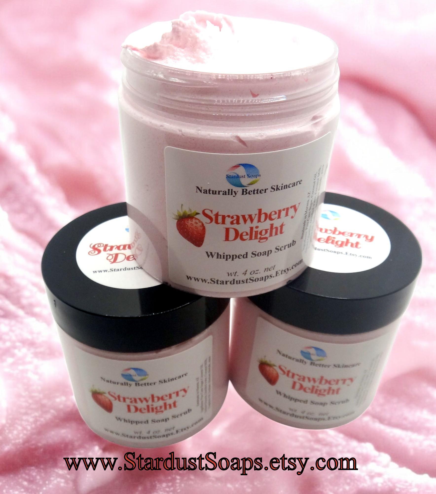 Strawberry Whipped Sugar Soap Scrub | Handmade Exfoliating Body Scrub | Moisturizing Sugar Polish for Soft Smooth Skin