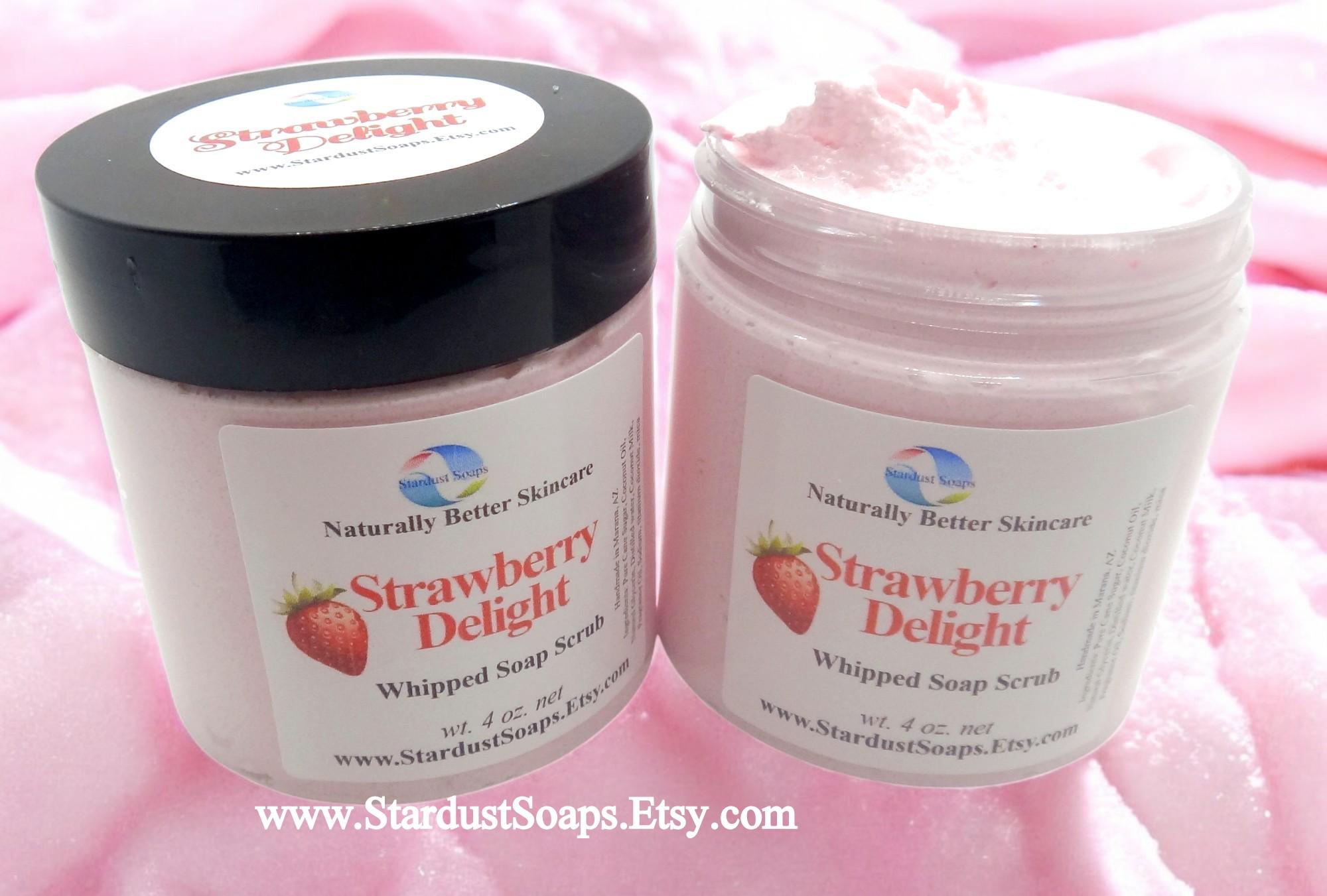 Strawberry Whipped Sugar Soap Scrub | Handmade Exfoliating Body Scrub | Moisturizing Sugar Polish for Soft Smooth Skin