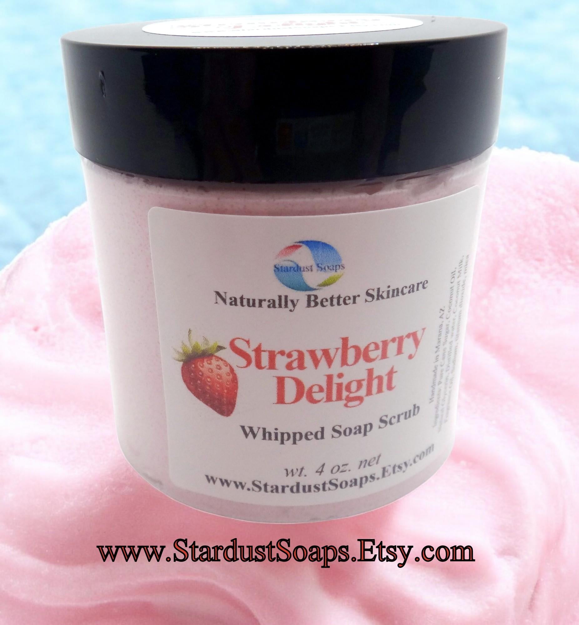 Strawberry Whipped Sugar Soap Scrub | Handmade Exfoliating Body Scrub | Moisturizing Sugar Polish for Soft Smooth Skin