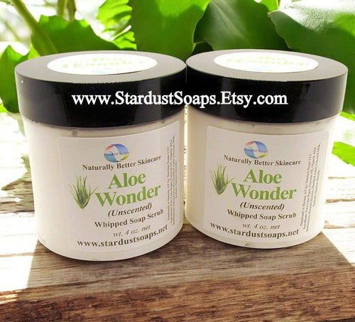 Aloe Wonder Unscented Whipped Sugar Soap Scrub | Handmade Exfoliating Body Scrub | Gentle Moisturizing Sugar Polish for Sensitive Skin