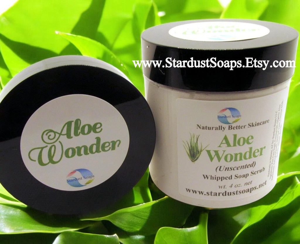 Aloe Wonder Unscented Whipped Sugar Soap Scrub | Handmade Exfoliating Body Scrub | Gentle Moisturizing Sugar Polish for Sensitive Skin