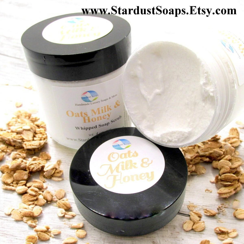 Oats, Milk & Honey Whipped Sugar Scrub Soap | Handmade Exfoliating Body Scrub | Gentle Moisturizing Skincare for Soft Smooth Skin