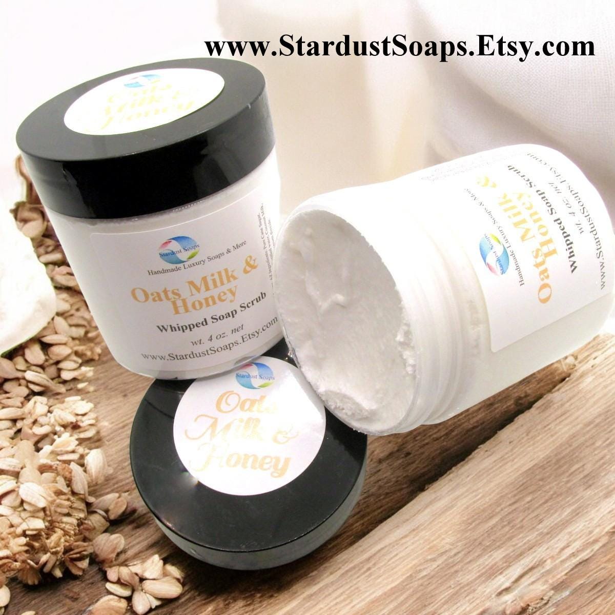 Oats, Milk & Honey Whipped Sugar Scrub Soap | Handmade Exfoliating Body Scrub | Gentle Moisturizing Skincare for Soft Smooth Skin