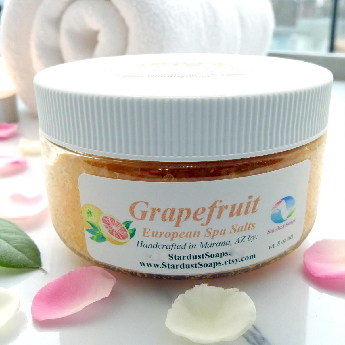 Grapefruit European Spa Bath Salts | Luxury Magnesium Mineral Bath Soak for Relaxation, Muscle Relief and Skin Softening (8 oz)