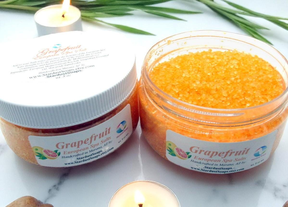 Grapefruit European Spa Bath Salts | Luxury Magnesium Mineral Bath Soak for Relaxation, Muscle Relief and Skin Softening (8 oz)